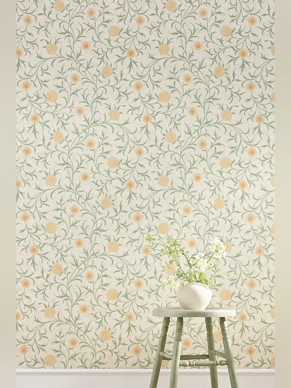 New Anthropologie Morris & Co. Scroll Leaves & Trees Thyme Pear Wallpaper